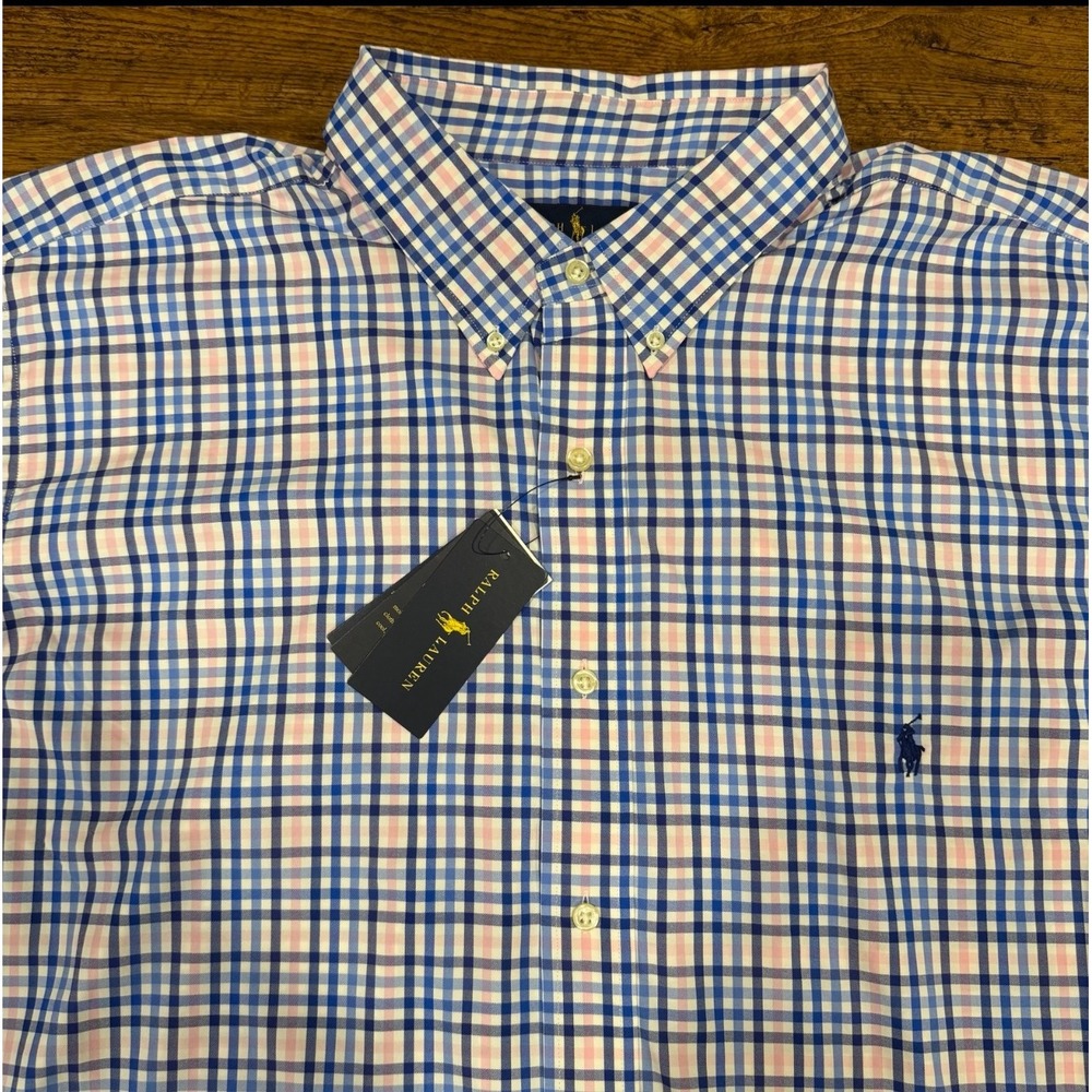 Polo Ralph Lauren Blue Check Plaid Pony Performance Button Down Shirt Men's 3XB‎